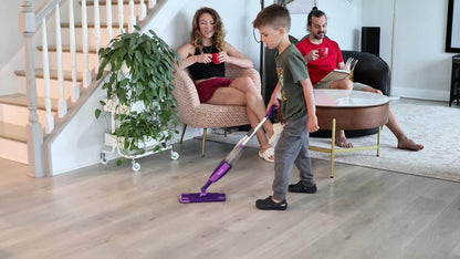 Purple Pretend Play Spray Mop Set with 29-Inch Sectional Handle, Squeeze Trigger and Two Mop Pads