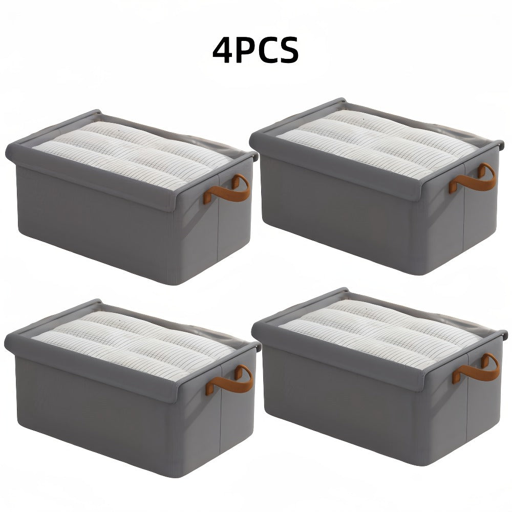 Foldable Fabric Storage Bins with Clear Top Lids and Handles in Four- or Six-Piece Color Sets