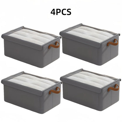 Foldable Fabric Storage Bins with Clear Top Lids and Handles in Four- or Six-Piece Color Sets