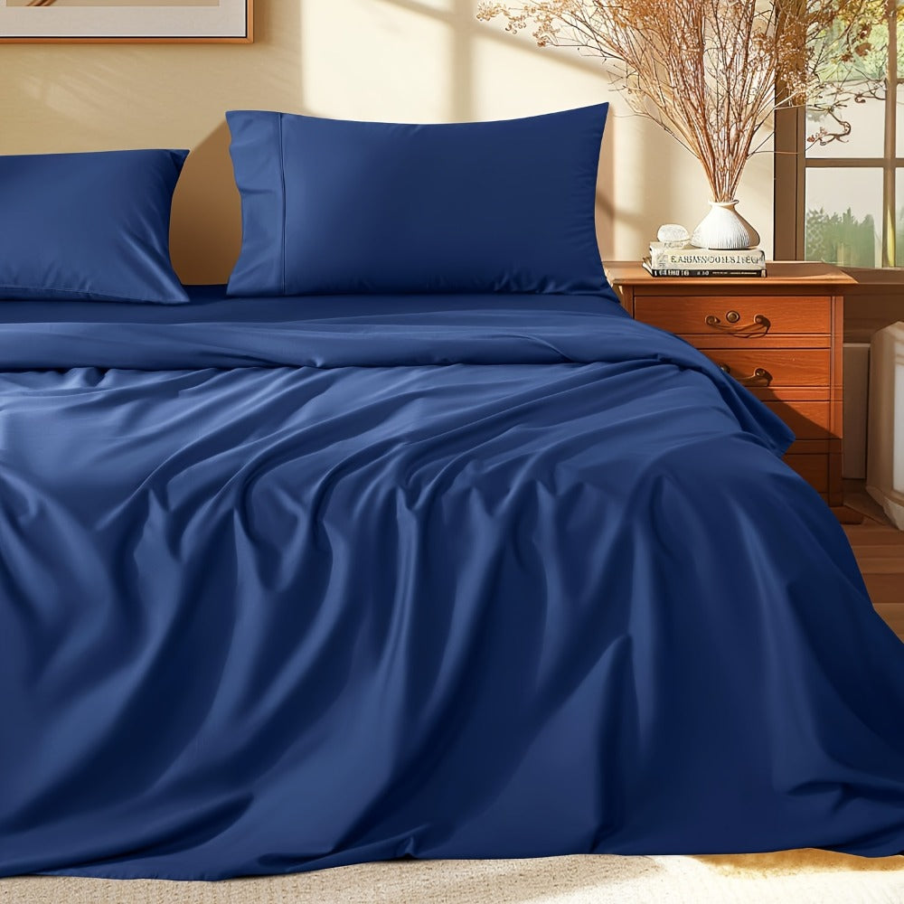 Bed Sheet Set 4-Piece Bamboo-Derived Fabric with Source-Listed Extra-Deep Pocket and Eighteen Colors