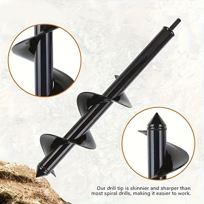 Garden Auger Bit 4-Inch Heavy Duty Nickel-Coated Drill Bit with Long Handle - Portable Soil Auger for Digging Hard Clay, Rocky Soil, Planting Bulbs, Soil Aeration & Home Gardening