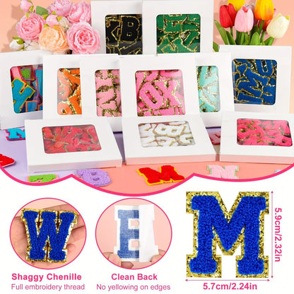 Chenille Alphabet Letter Patch Set, 26 Self-Adhesive A-Z Appliques in Five Exact Checkout Colors