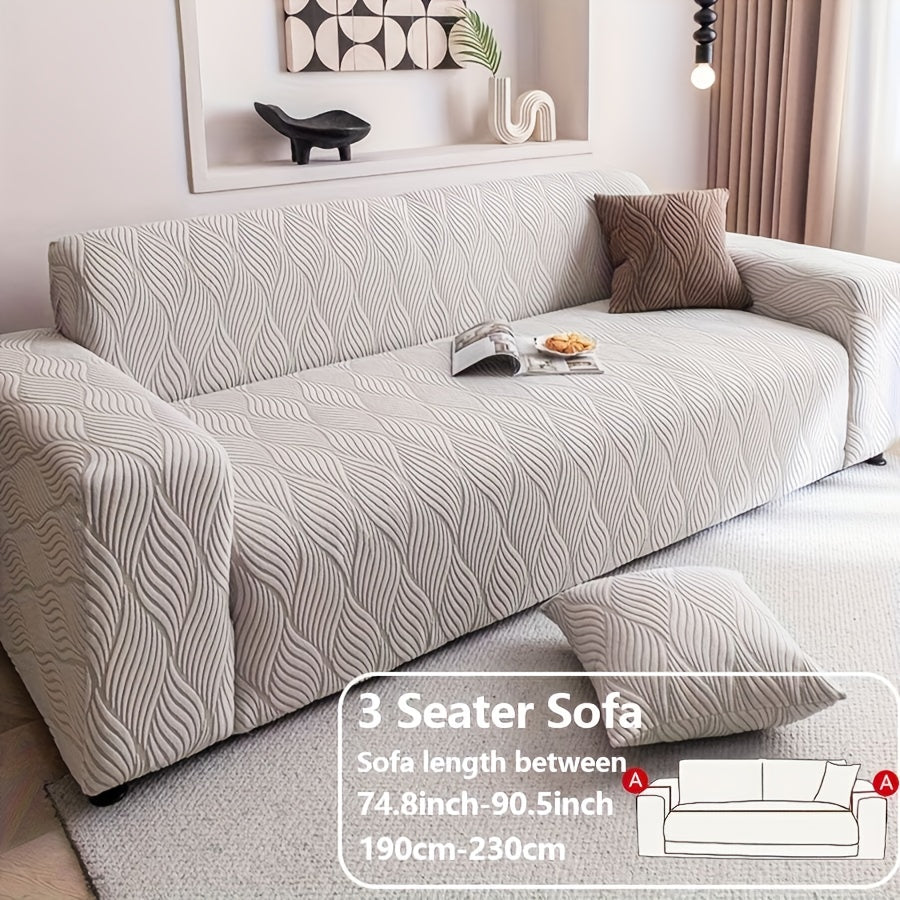 Sofa Cover Polar Fleece Modern Jacquard Elastic Slipcover with Anti-Slip Fit for 1 to 4-Seater Sofas