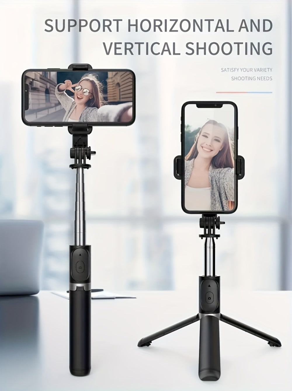40.6-Inch Black Selfie Stick Tripod with Rotating Phone Head, Fold-Out Floor Base and Remote