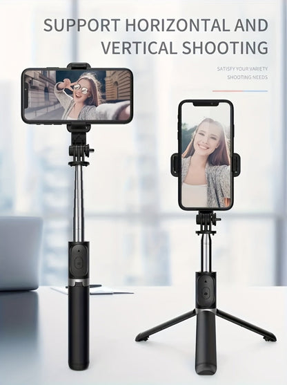 40.6-Inch Black Selfie Stick Tripod with Rotating Phone Head, Fold-Out Floor Base and Remote
