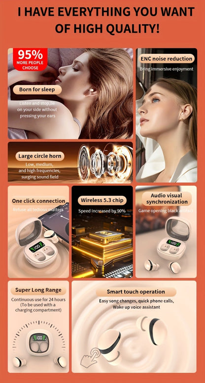 Wireless Earbuds Ultra-Small HiFi In-Ear with Touch Control, Built-In Mic and LED Case in Three Colors