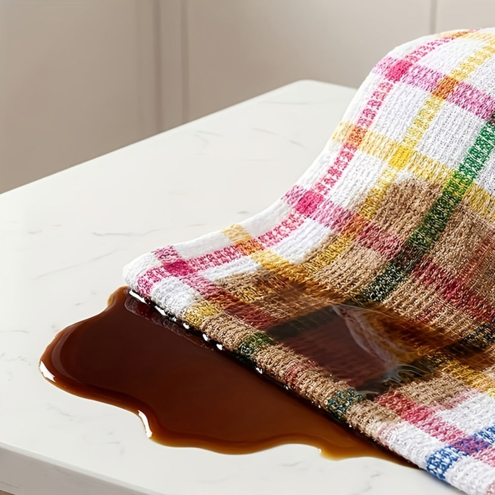 Twelve-Piece Waffle-Weave Kitchen Dishcloth Set, 12 x 12 Inches Each with Mixed Plaid Colors
