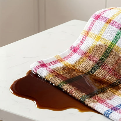 Twelve-Piece Waffle-Weave Kitchen Dishcloth Set, 12 x 12 Inches Each with Mixed Plaid Colors