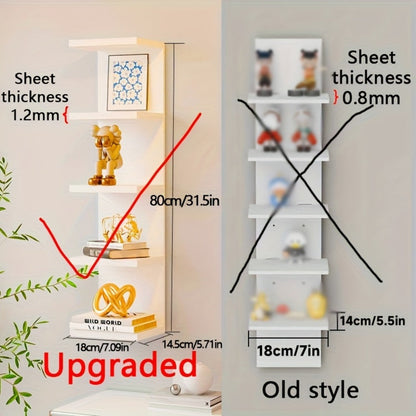 5-Tier Floating Wall Shelf Wall-Mounted Storage Rack 31.5" - Space Saving Display Shelves for Bedroom Living Room Oak Finish Easy Install Thickened Suspended Wall Organizer
