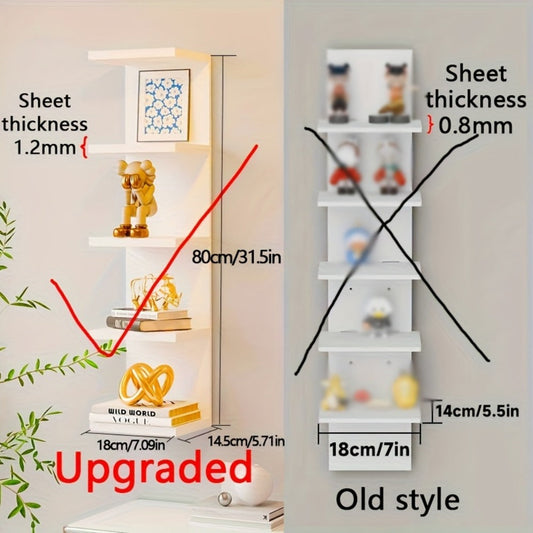 5-Tier Floating Wall Shelf Wall-Mounted Storage Rack 31.5" - Space Saving Display Shelves for Bedroom Living Room Oak Finish Easy Install Thickened Suspended Wall Organizer