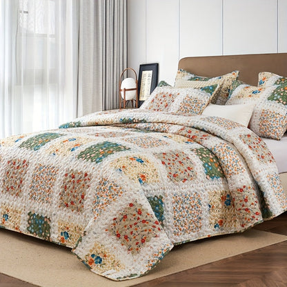 Floral Patchwork Quilt Set in Green, Blue, Grey Pink or Pink with Twin, Full/Queen and King Sizes