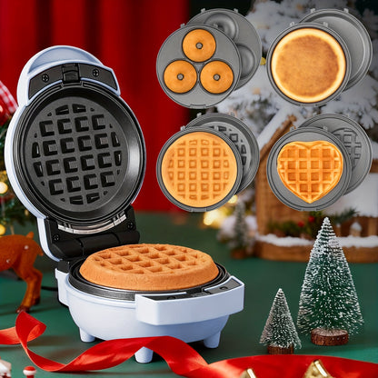 Compact Four-in-One Waffle Maker with Removable Round Plates in Graphite, Red or Blue Checkout Colors