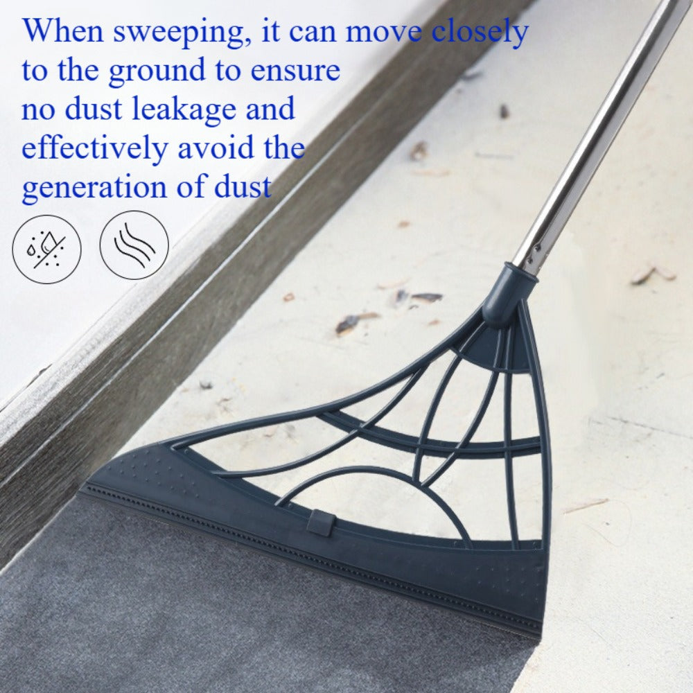 Extra Long Broom 45 Inch – Stainless Steel Handle, Unflagged Bristles, Rubber Sweep for Pet Hair & Debris, Indoor Outdoor Hard Floor Sweeper for Home Office Kitchen