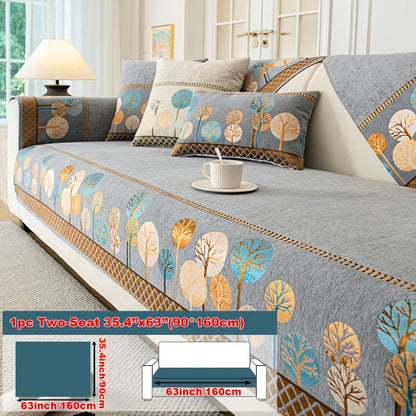 Sofa Couch Cover Light Luxury Geometric Embroidery 1pc - Knit Anti-Slip Four Seasons Universal Pet Friendly Furniture Protection Slipcover | Grey Blue White | Single 2-Seat Living Room Bedroom Office