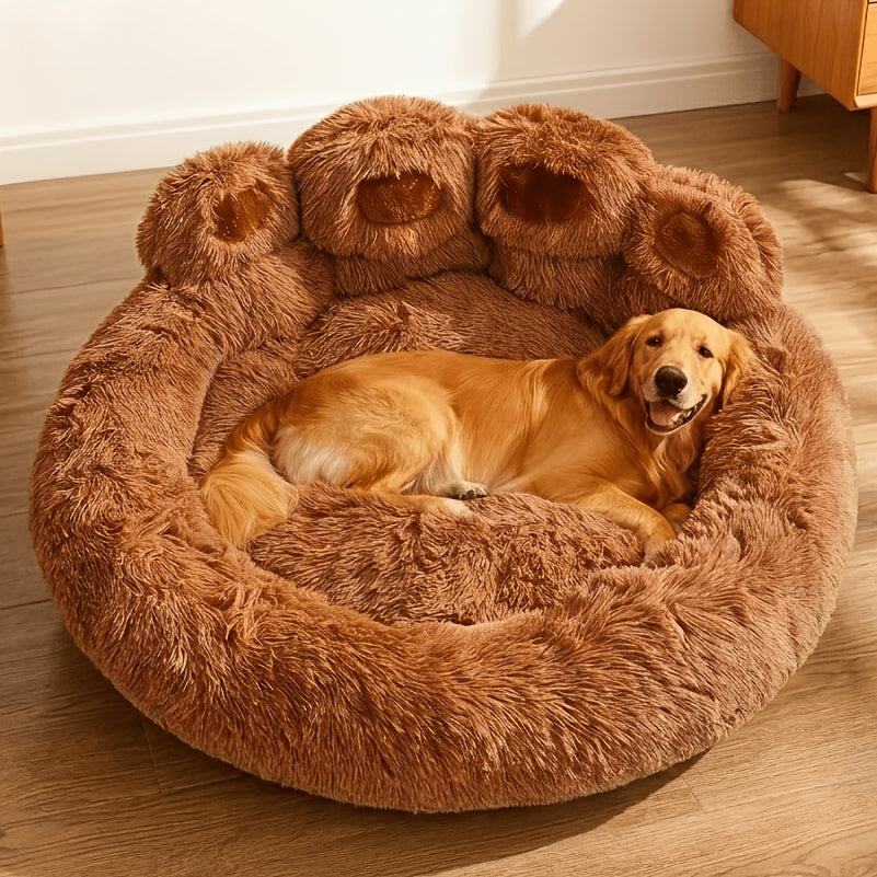Dog Bed Cat Bed Bear Paw Round Plush Non-Slip – Soft Warm Cuddler Pet Mattress for Puppy, Small, Medium & Large Dogs and Cats, Sizes 20–36 Inch, Colors: Coffee, Pink, Gray