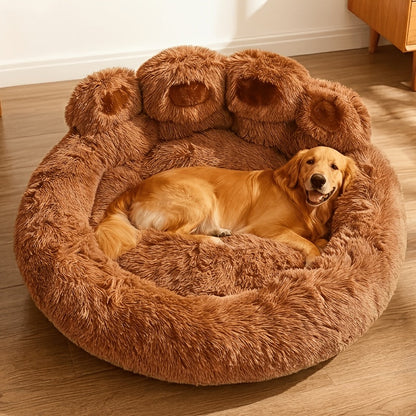 Dog Bed Cat Bed Bear Paw Round Plush Non-Slip – Soft Warm Cuddler Pet Mattress for Puppy, Small, Medium & Large Dogs and Cats, Sizes 20–36 Inch, Colors: Coffee, Pink, Gray