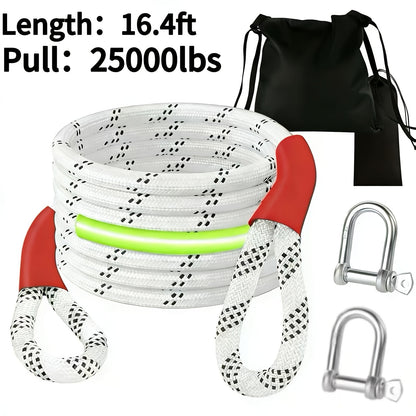 Recovery Tow Strap Heavy Duty - Up to 48000 LBS Break Strength, Kinetic Tow Rope with 2 D-Ring Shackles, Reflective Safety Flag & Storage Bag, for Truck Jeep ATV SUV UTV Off Road