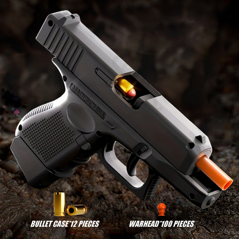 Compact Black Toy Foam-Dart Blaster with Orange Tip, Two Magazines, 12 Shells and 100 Darts
