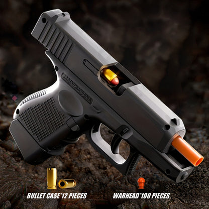 Compact Black Toy Foam-Dart Blaster with Orange Tip, Two Magazines, 12 Shells and 100 Darts