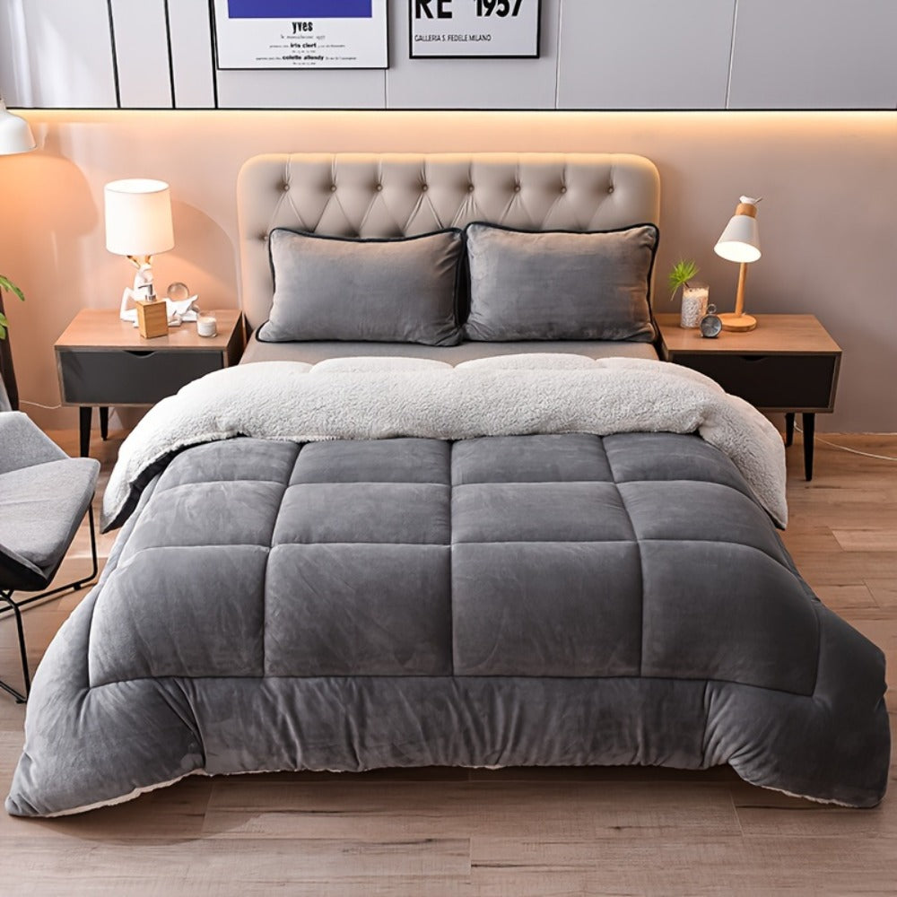 Reversible Quilted Comforter in Light Grey or Dark Grey with 94.49 x 86.61-Inch Listed Size