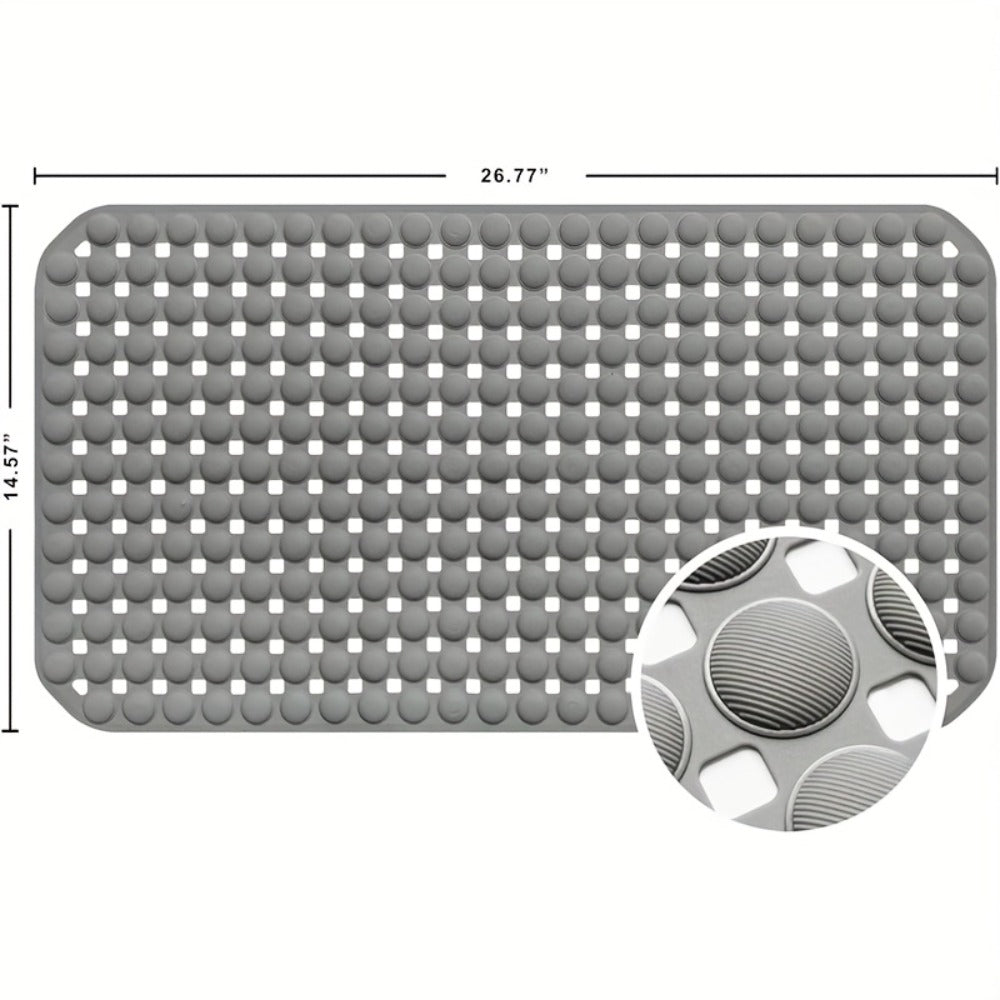TPR Suction-Cup Shower Bath Mat, 26.38 x 14.17 Inches with Raised Texture in Gray or White
