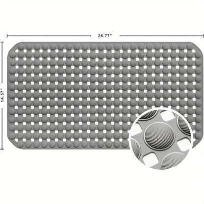 TPR Suction-Cup Shower Bath Mat, 26.38 x 14.17 Inches with Raised Texture in Gray or White