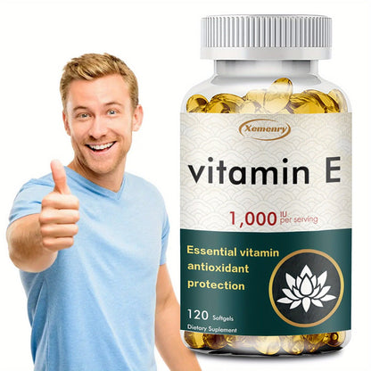 Vitamin E 1000IU Softgels 120 Count High Potency Antioxidant Supplement for Hair, Skin, Nails & Eye Health – Gluten-Free Immune Support 120-Day Supply for Women & Men