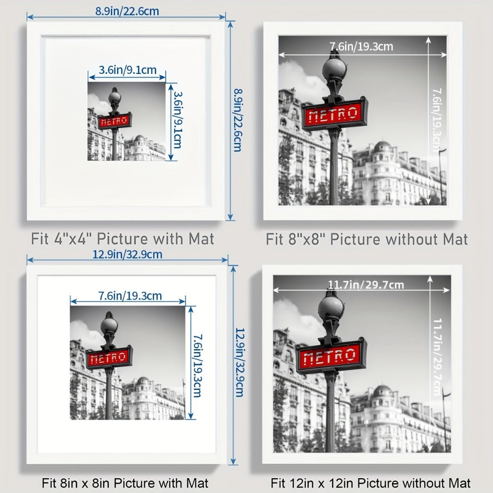 Three-Piece Square Picture Frame Set in Black or White with 8 x 8 or 12 x 12-Inch Wall Options