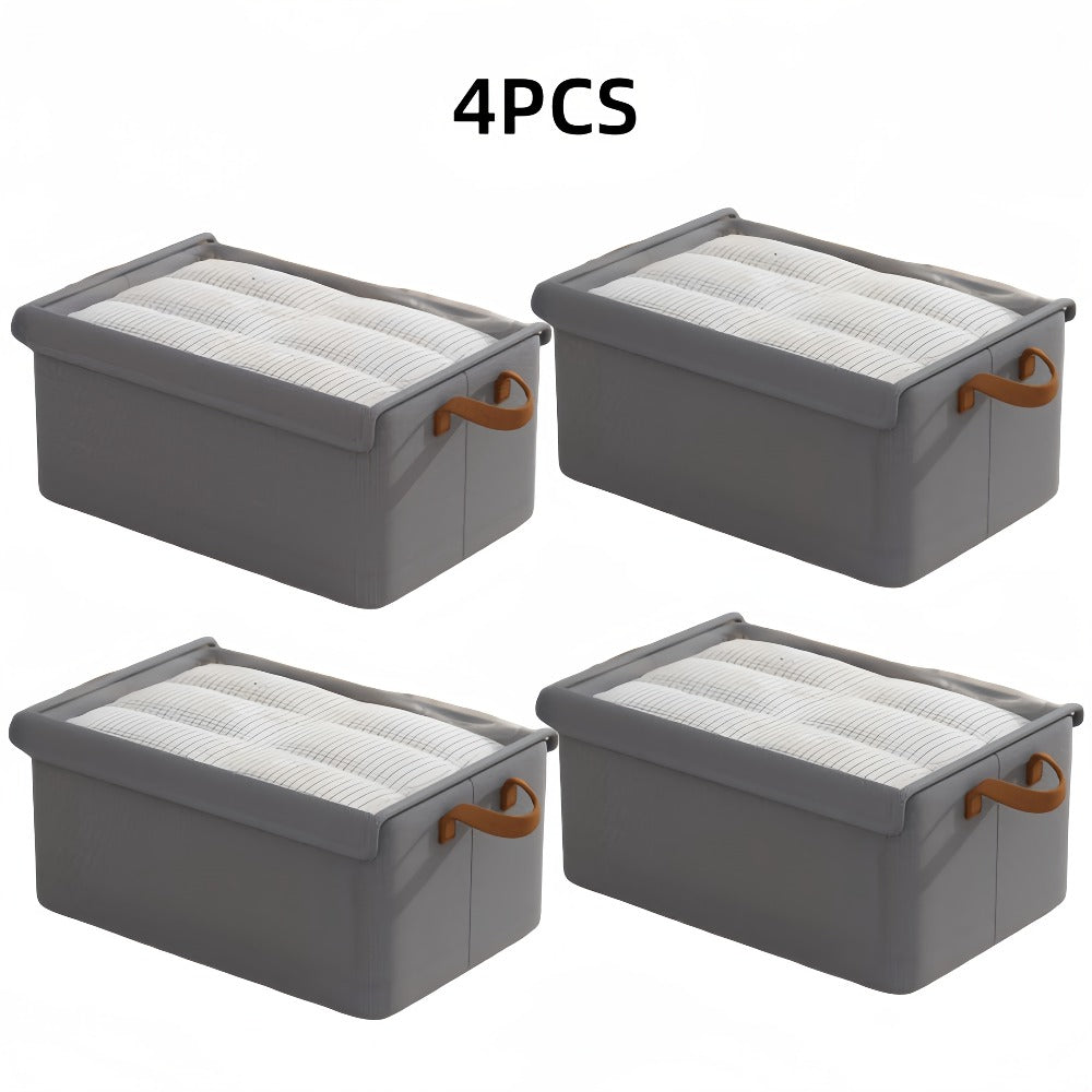 Foldable Fabric Storage Bins with Clear Top Lids and Handles in Four- or Six-Piece Color Sets