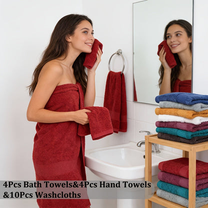 Towel Set 12, 16 or 18 Piece 450GSM Cotton-Blend Bath, Hand and Face Towels in Multiple Colors