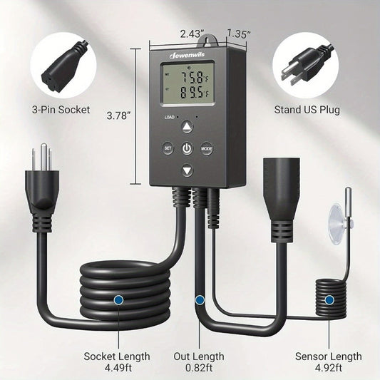 Digital Temperature Controller Thermostat Outlet Heating Cooling Mode 14°F-140°F LCD Display Buzzer Alarm 120V 10A 1200W for Freezer Greenhouse Reptile Aquarium Incubator Home Brewing