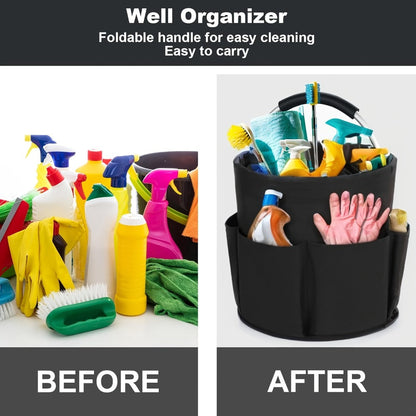 Foldable Cleaning Caddy Organizer 17L with Handle – Portable Collapsible Bucket Bag with 6 Pockets for Cleaning Supplies, Toiletries & Garden Tools, Multi-Purpose Home Travel Basket