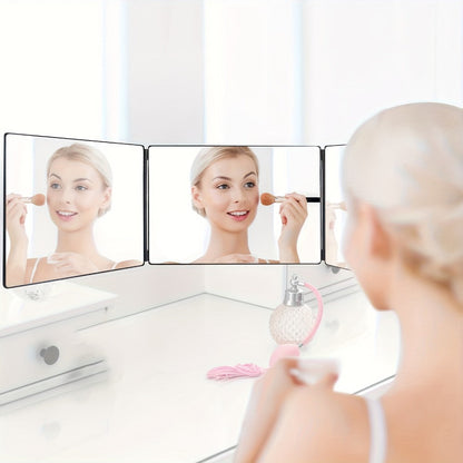 3 Way Mirror for Self Hair Cutting, 360° View Hair Cut Mirror to See Back of Head Height-Adjustable Hook Door Wall Table Mount Anti-Fog HD Glass Optional LED Light for Men Women DIY Home Barber