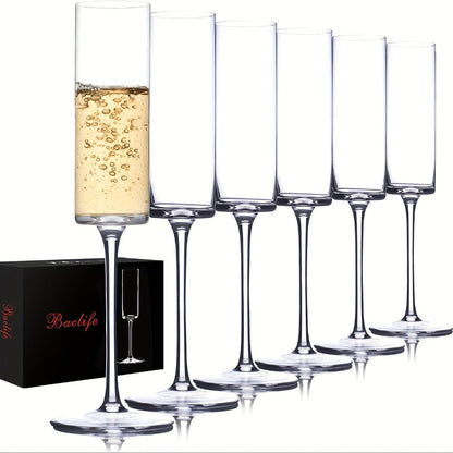 Six-Piece 6.5 oz Clear Glass Champagne Flute Set with Reusable Stemmed Design for Celebrations