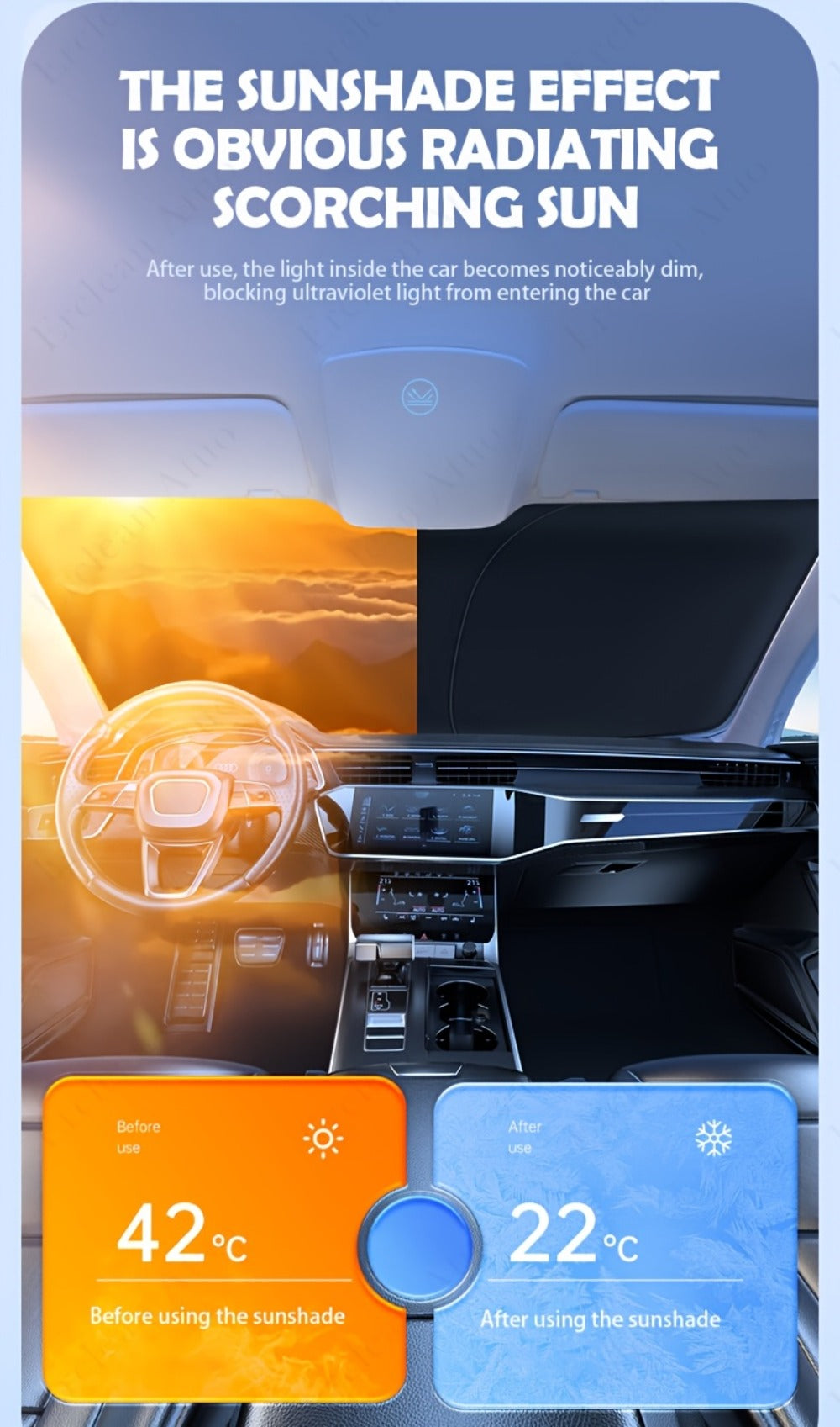 Car Windshield Sun Shade - Foldable Front Window UV Protection Sunshade Blocker, Heat Reflector Visor for Car Interior Cooling, Universal Fit Large Size Dashboard Protector