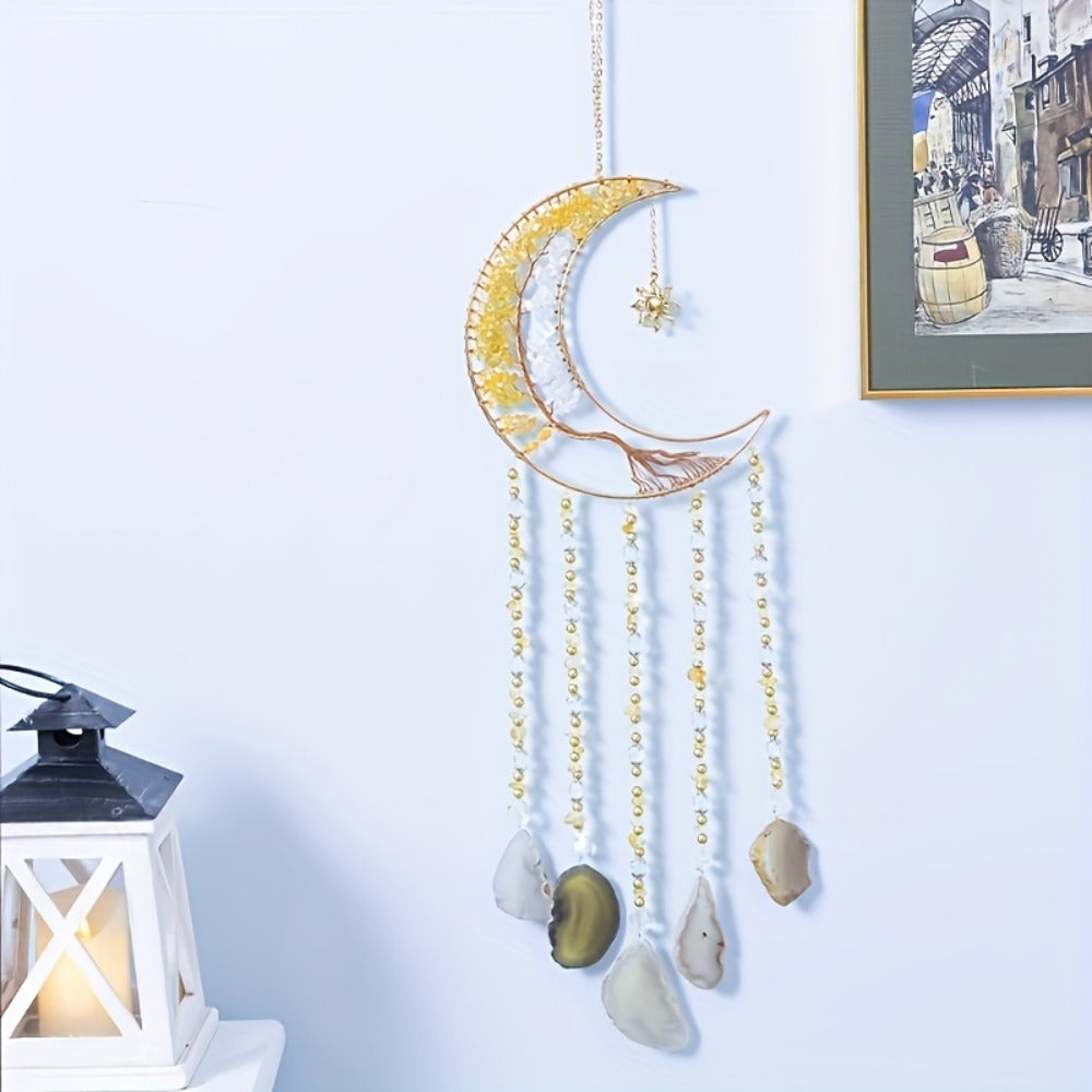 Dreamcatcher Moon Suncatcher Wall Hanging – Handmade Boho Wind Chime Pendant for Indoor Outdoor Garden, Courtyard & Party Decor – Christmas & Birthday Gift