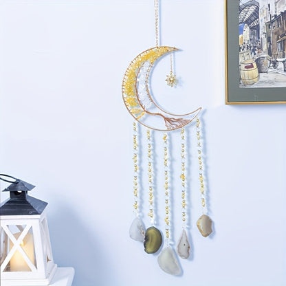 Dreamcatcher Moon Suncatcher Wall Hanging – Handmade Boho Wind Chime Pendant for Indoor Outdoor Garden, Courtyard & Party Decor – Christmas & Birthday Gift