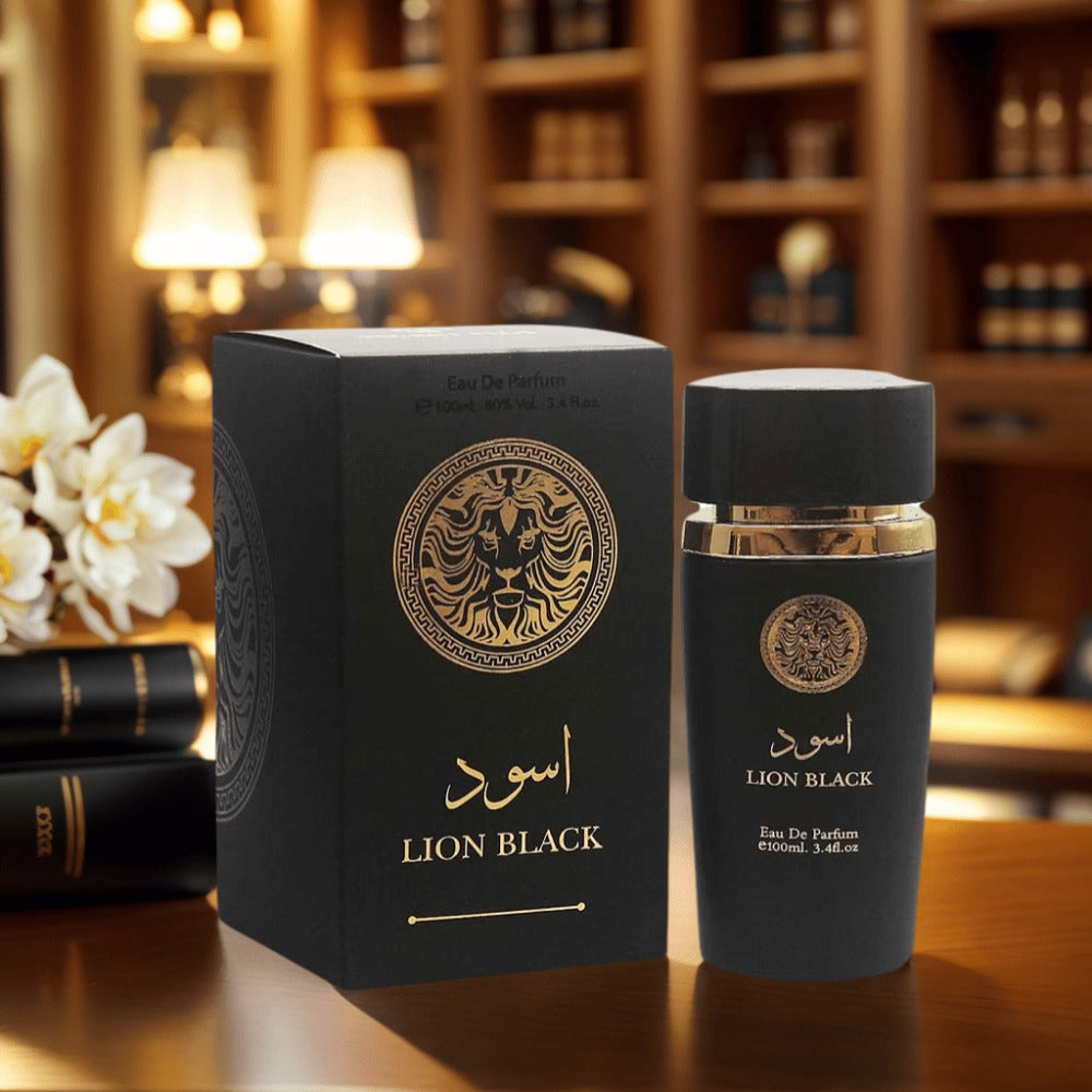 3.4 oz Lion Black Oriental Eau de Parfum Spray for Men with Oud-Inspired Fragrance Notes for Daily Wear