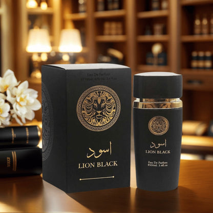 3.4 oz Lion Black Oriental Eau de Parfum Spray for Men with Oud-Inspired Fragrance Notes for Daily Wear