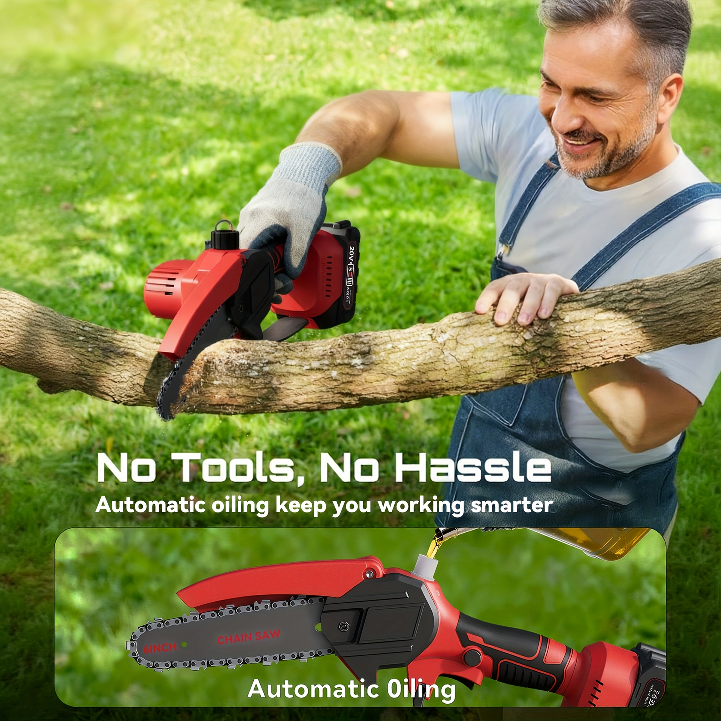 Cordless Electric Pole Saw 6-Inch Brushless Motor – Telescopic Foldable High-Reach Pruner, 2 Chains & 2 Batteries, Quick Blade Change for Tree Trimming