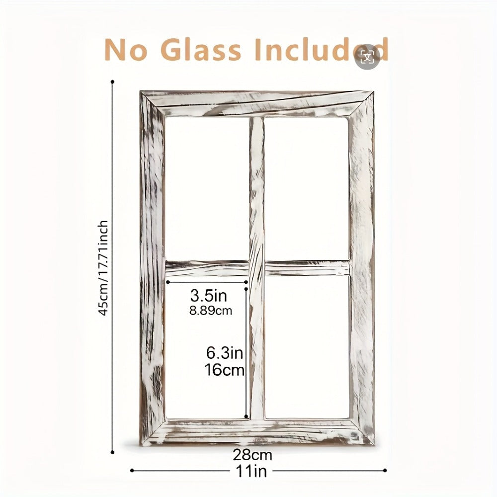 Distressed Wood Window Frame Wall Decor, Two-Piece Set in Rectangular or Arched Styles without Glass