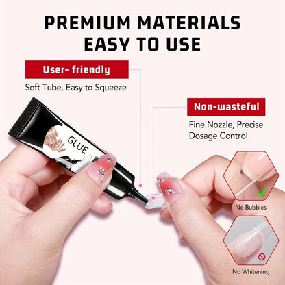 Nail Glue Set, MAGIC ARMOR Four 10g White and Black Squeeze Tubes with Precision Nozzles for Nail Art