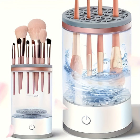 Electric Makeup Brush Cleaner & Dryer USB Powered Automatic Spinner Fast Drying Odorless Transparent Design Dual-Section Brush Holder Beauty Tool for Women Makeup Lovers