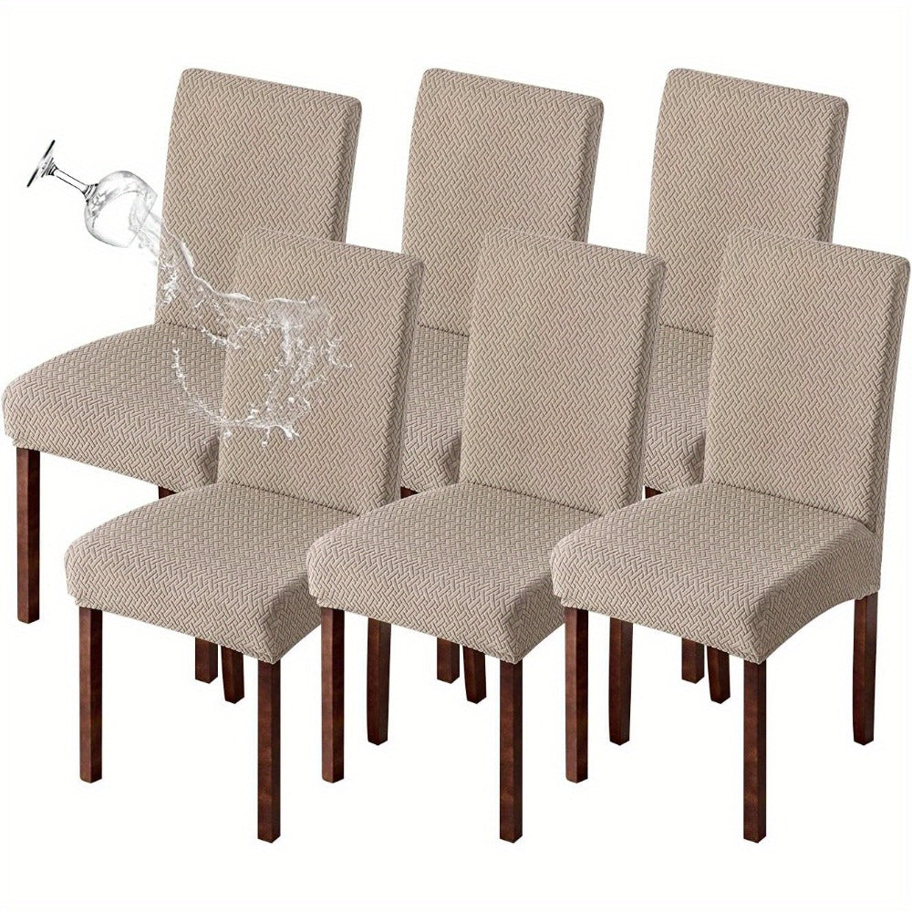 Textured Stretch Dining Chair Covers in Beige, Gray, Chocolate, Black, Khaki or Burgundy, Four- or Six-Piece Sets