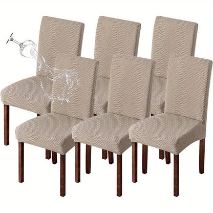 Textured Stretch Dining Chair Covers in Beige, Gray, Chocolate, Black, Khaki or Burgundy, Four- or Six-Piece Sets