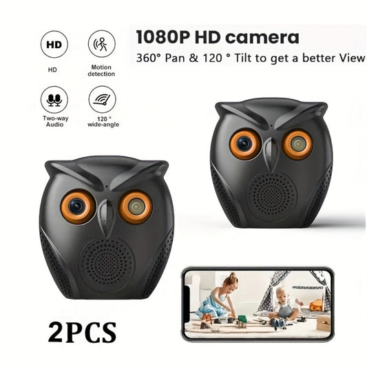 Owl-Shaped Home Security Camera 2-Pack, HD Surveillance, Smart Human Detection, USB Powered, Wireless Indoor Monitoring, Motion Alarm, Cute Design for Home Small Store Office Apartment Security