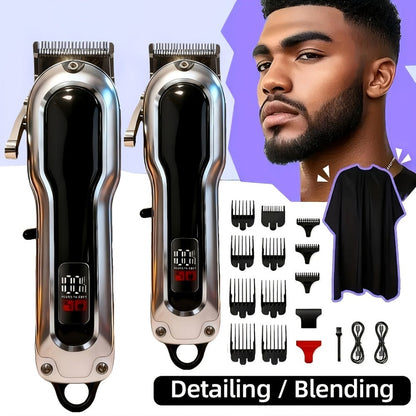 Electric Hair Clipper Set with Limit Comb — Barber-Grade Professional Trimmer, Long-Lasting Rechargeable Battery, Home & Travel Haircut Kit, Gift for Dad, Silver & Golden