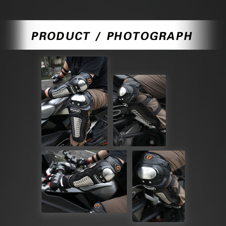 Motorcycle Knee & Elbow Pads 4pcs Set – Stainless Steel Shell Protective Gear, Adjustable Hook & Loop Fit for Motorcycle Riding Cycling Skating, Short Style