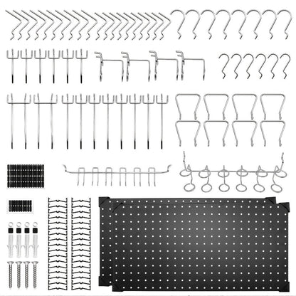 Black Metal Pegboard Wall Organizer Set with Hooks 66/100pcs, 12x24 Inch Heavy Duty Wall Mounted Pegboard Kit for Garage Workshop Tool Storage, Includes Paper Towel Holder & Workbench Accessories