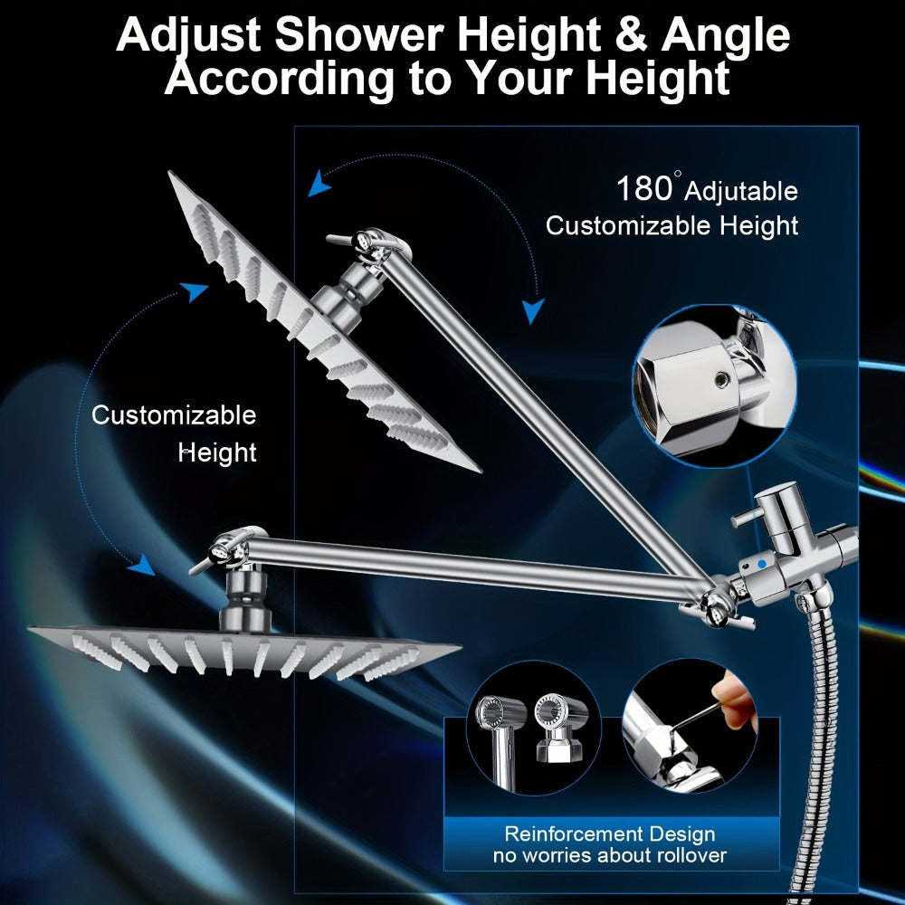 Rainfall and Handheld Shower Combo with 8-Inch Square Head, 11-Inch Extension Arm and Chrome Finish